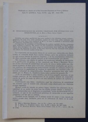 RIUS, A. y CRESPI GONZÁLEZ, María Alicia - Desacidificación continua de aceites vegetales por extracción con disolventes.