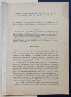 GUTIÉRREZ JODRA, L. - Extracción con disolventes del insaponificable de los aceites de hígado de pescado.