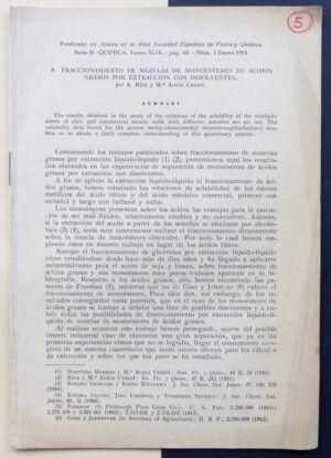 RIUS, A. y CRESPI GONZÁLEZ, María Alicia - Fraccionamiento de mezclas de monoesteres de ácidos grasos por extracción con disolventes.