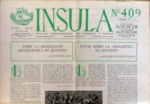 Canito, Enrique, dir. - Ínsula. Revista Bibliográfica de Ciencias y Letras, nº 409, año XXXV, 1980. Homenaje a Francisco de Quevedo.