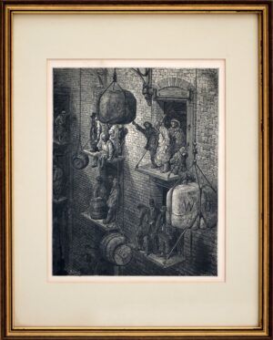 DOR'S, S. (dibujo), PANNEMAKER (grabado). - Escena de trabajo en almacén.