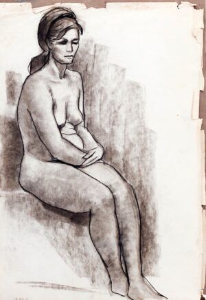 SANZ VEGA, Fernando - Desnudo femenino. Sentada con manos sobre regazo